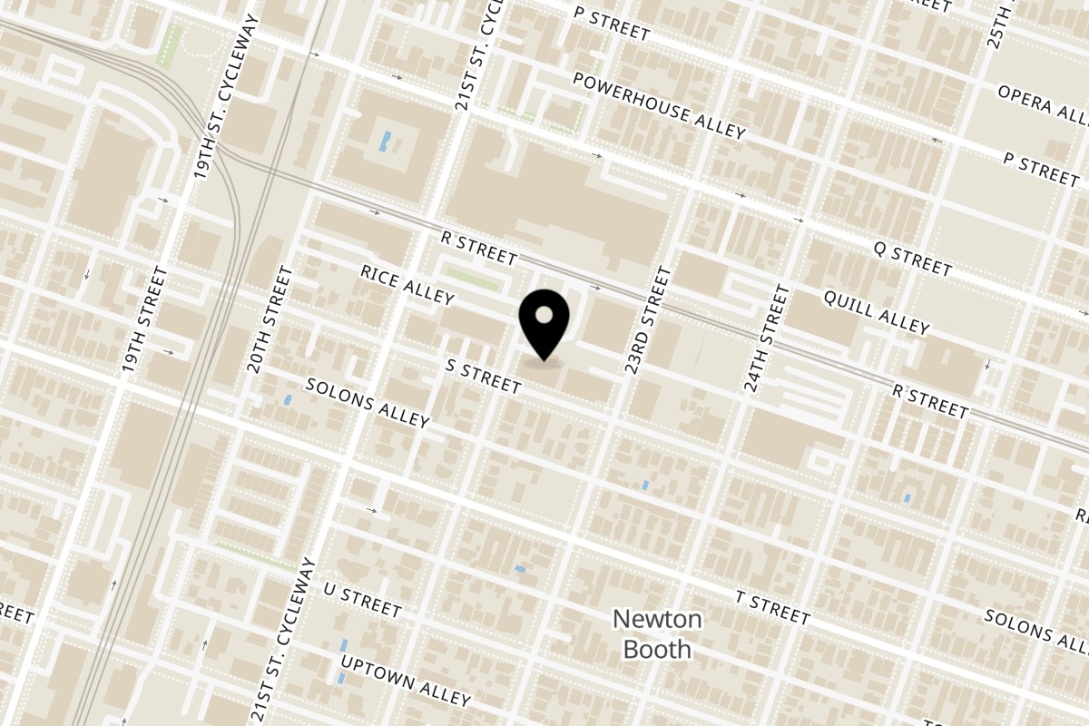 Map showing the location of Cluckin' Good on 1829 22nd St in Sacramento